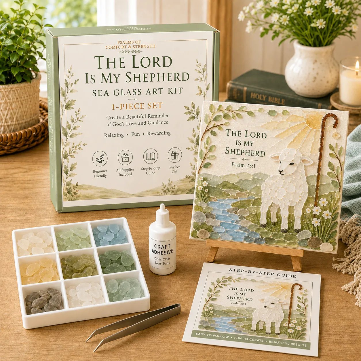 💥 LAST DAY 49% OFF - ✝️ Psalms of Comfort & Strength Sea Glass Art Kit