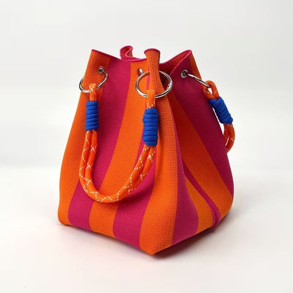 🏆👜 Limited-Time Sale: 43% OFF 🌴 Boho Striped Knit Bucket Handbag for Women – Handmade Summer Beach Shoulder Bag