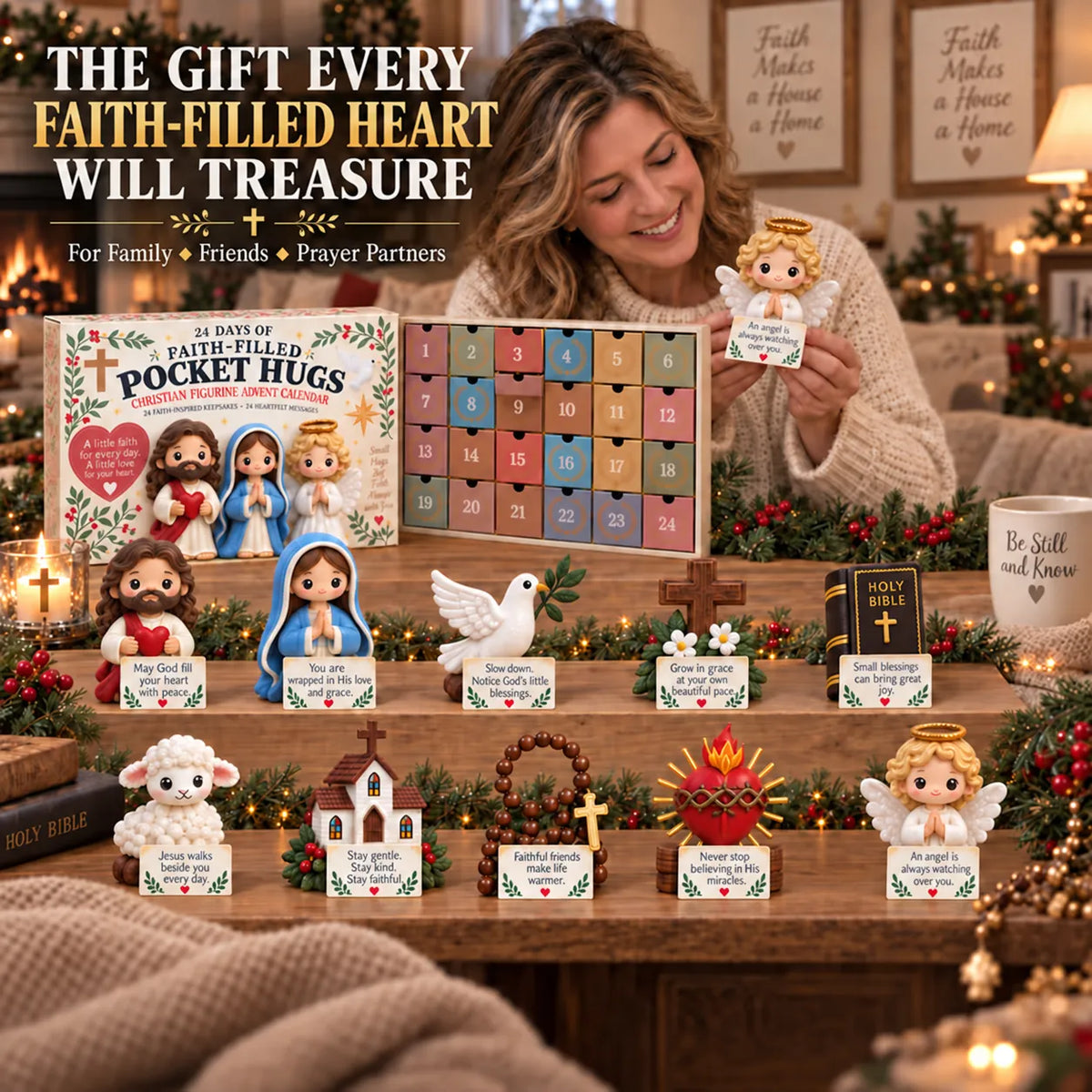 ⏳ Last Day 49% OFF – ✝️ 24 Days of Faith-Filled Pocket Hugs™ Advent Calendar | 24 Unique Hand-Painted Christian Keepsakes with Matching Encouragement Cards & No Repeated Designs 🎁