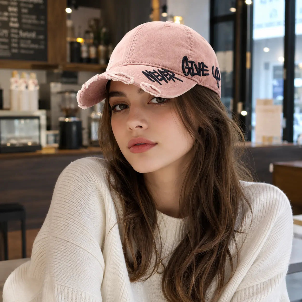 Unisex "Never Give Up" Embroidered Baseball Cap – Adjustable Curved Brim Sun Hat