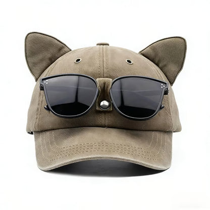 🧢Y2K Cat Ear Trucker Hat with Detachable Sunglasses Vintage