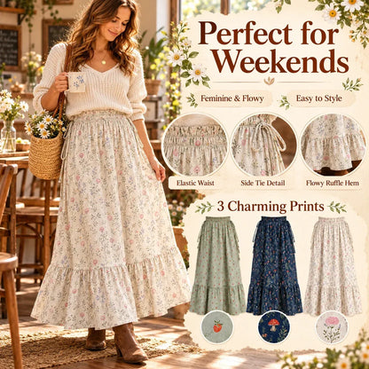 🌸 Boho Floral Maxi Skirt (One Size) – A Little Romance in Every Step