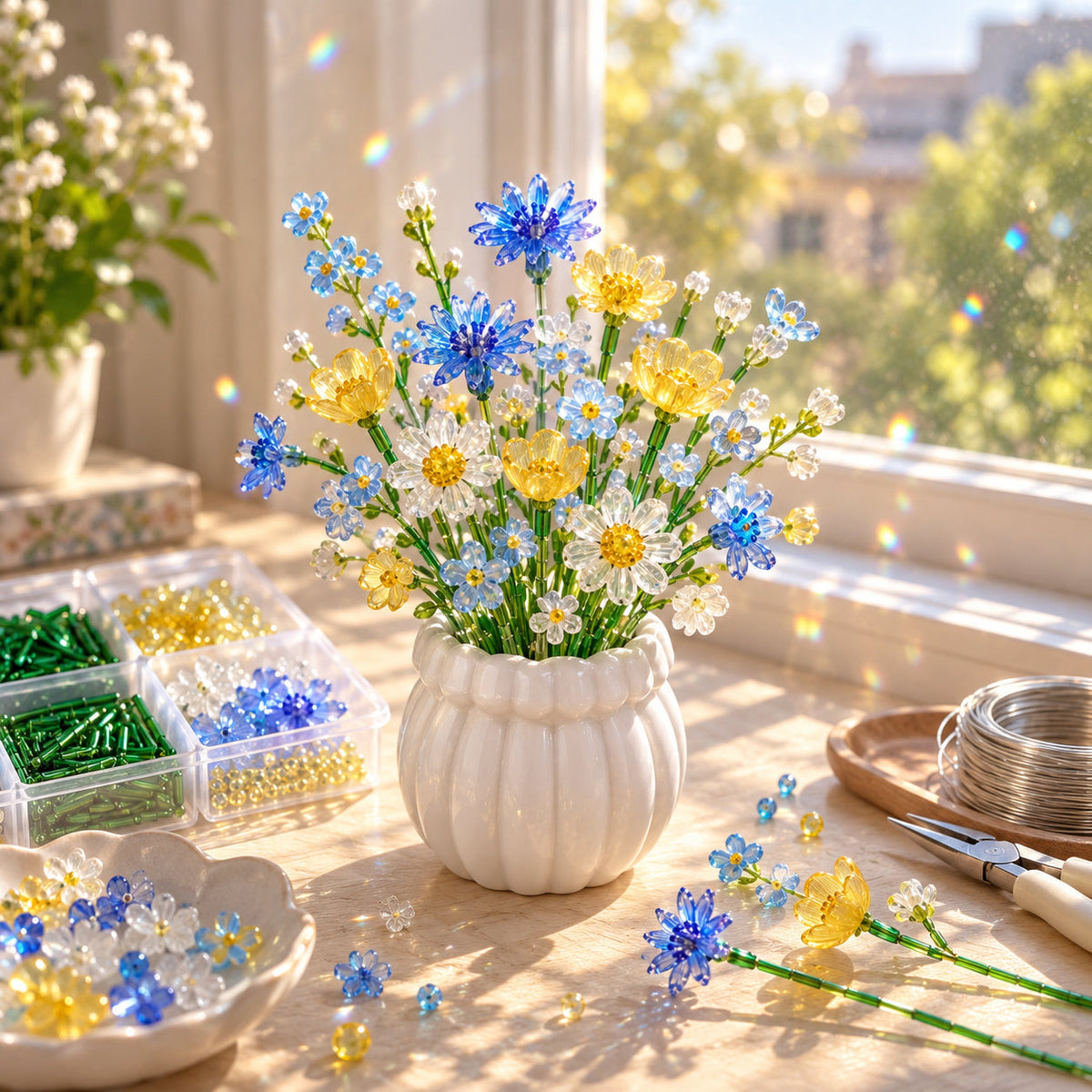⏳ Last Day 48% OFF –🌼✨DIY Beaded Wildflower Bouquet Kit – Handmade Crystal Flower Craft Set🌸✨