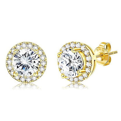 Halo Stud Earrings 2-Pack - Gold & Silver Round/Square Styles