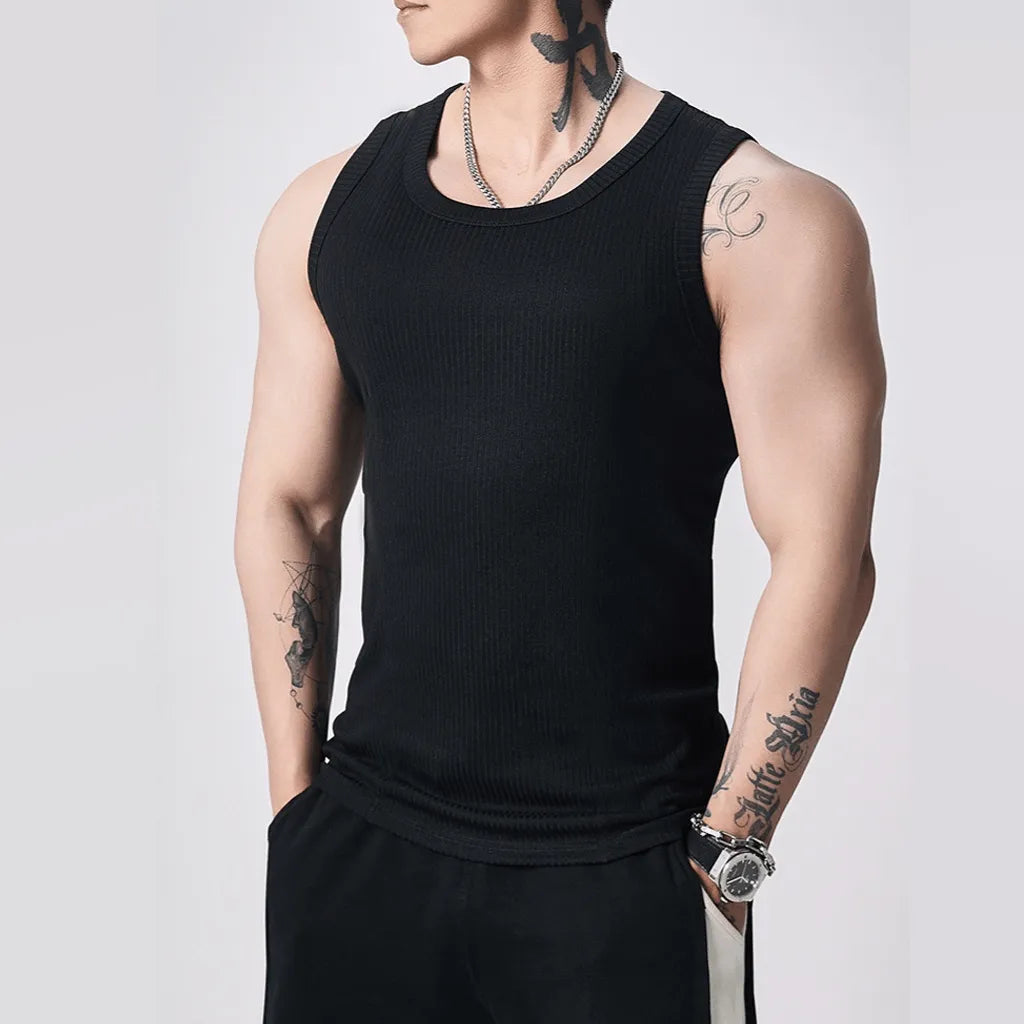 🔥Men's  Wide Strap Ribbed Tank Top