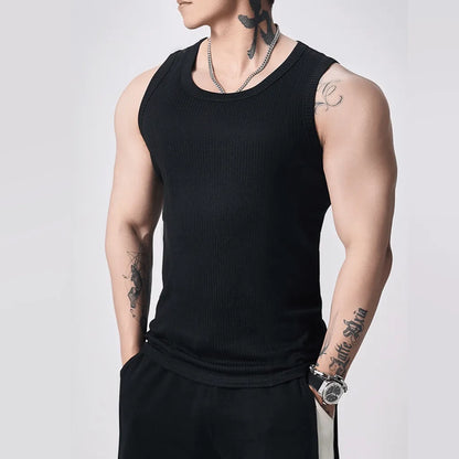 🔥Men's  Wide Strap Ribbed Tank Top