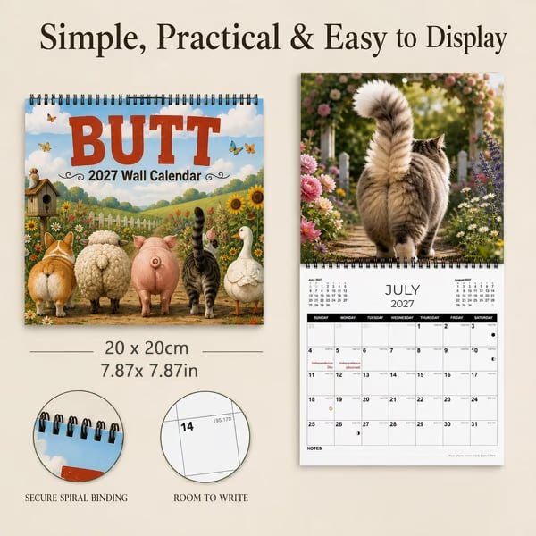 🍑🐾 BUTT Seriously… 2027 Funny Animal Wall Calendar