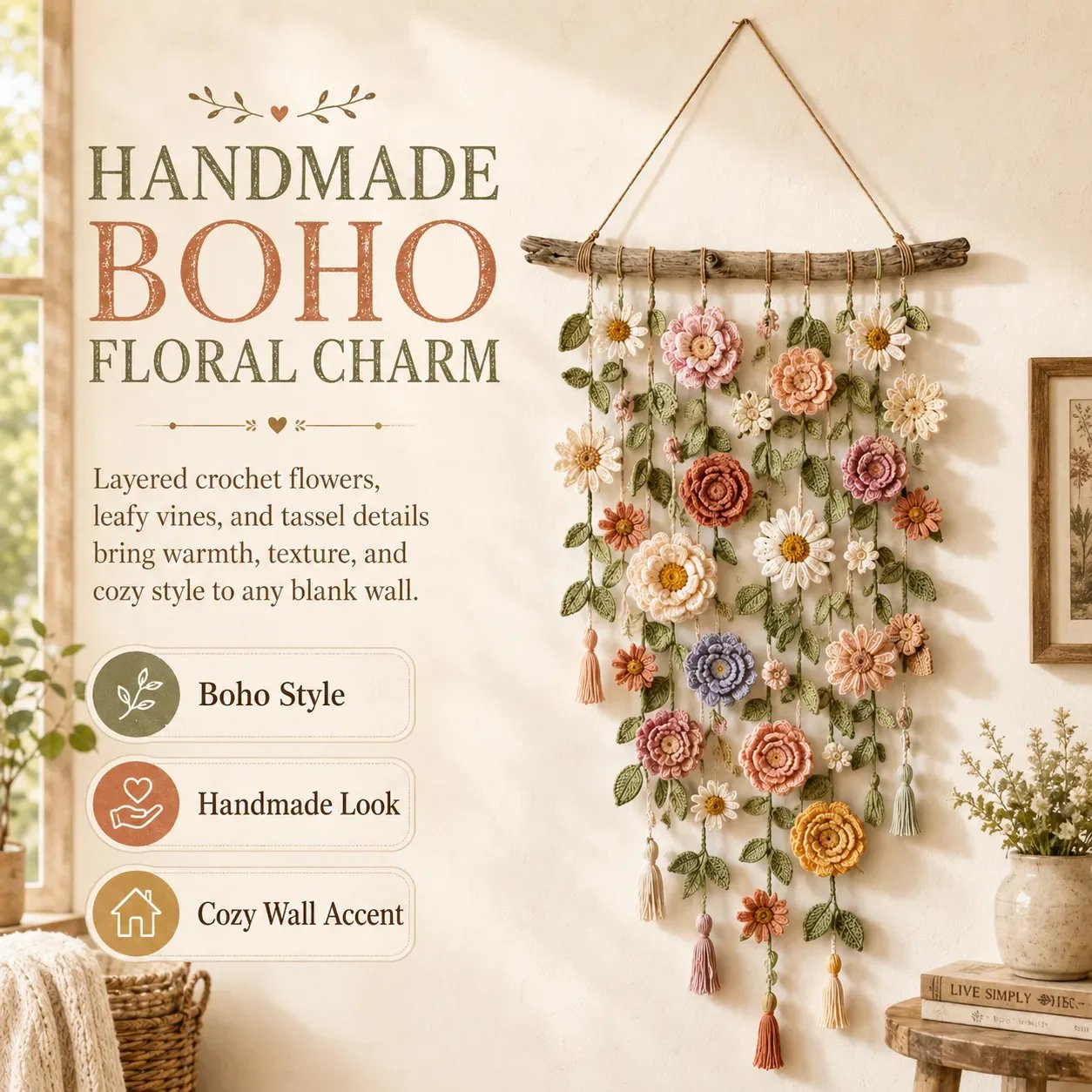 🔥🎁Boho Crochet Flower Wall Hanging Decor