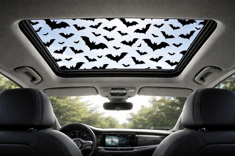 🕸🦇Halloween Sunroof Decal – Gothic Spiderweb & Bats Window Overlay