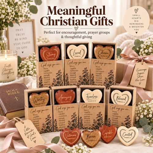 ✝️💛 God Says You Are – 24 Christian Wooden Heart Pocket Hug Gift Set