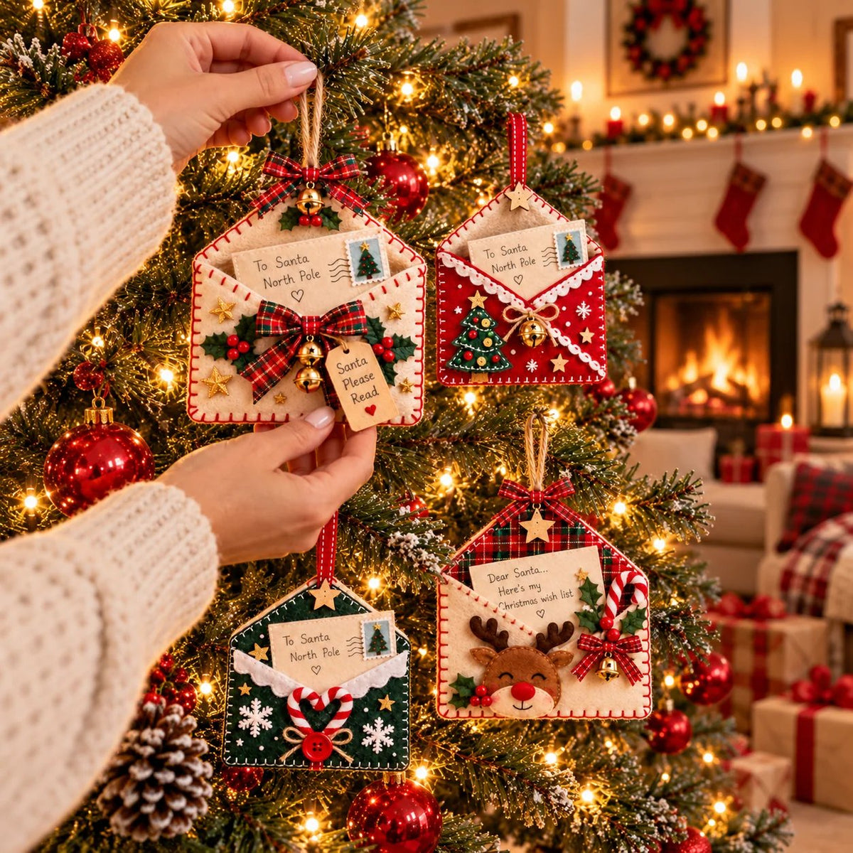 🎄💌Letters to Santa Christmas Envelope Ornaments – Festive Holiday Wish List Decorations
