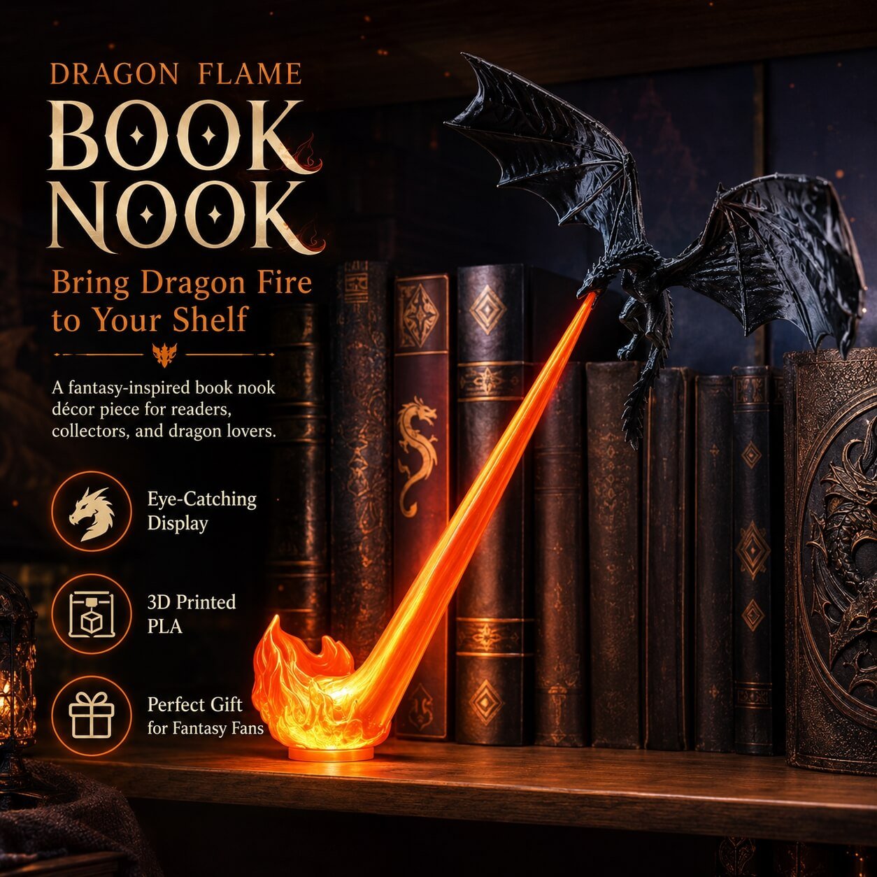 UseFuljoy -🐉 Dragon Flame Book Nook🔥Bookshelf decor gift