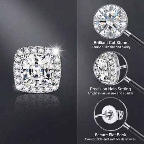 Halo Stud Earrings 2-Pack - Gold & Silver Round/Square Styles