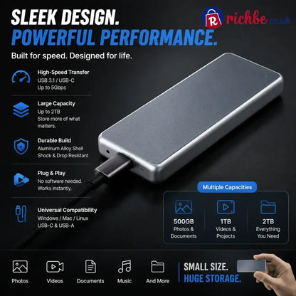 🔥 LAST DAY 48% OFF-Portable External SSD – Protect Your Photos Videos & Important Files - 500GB