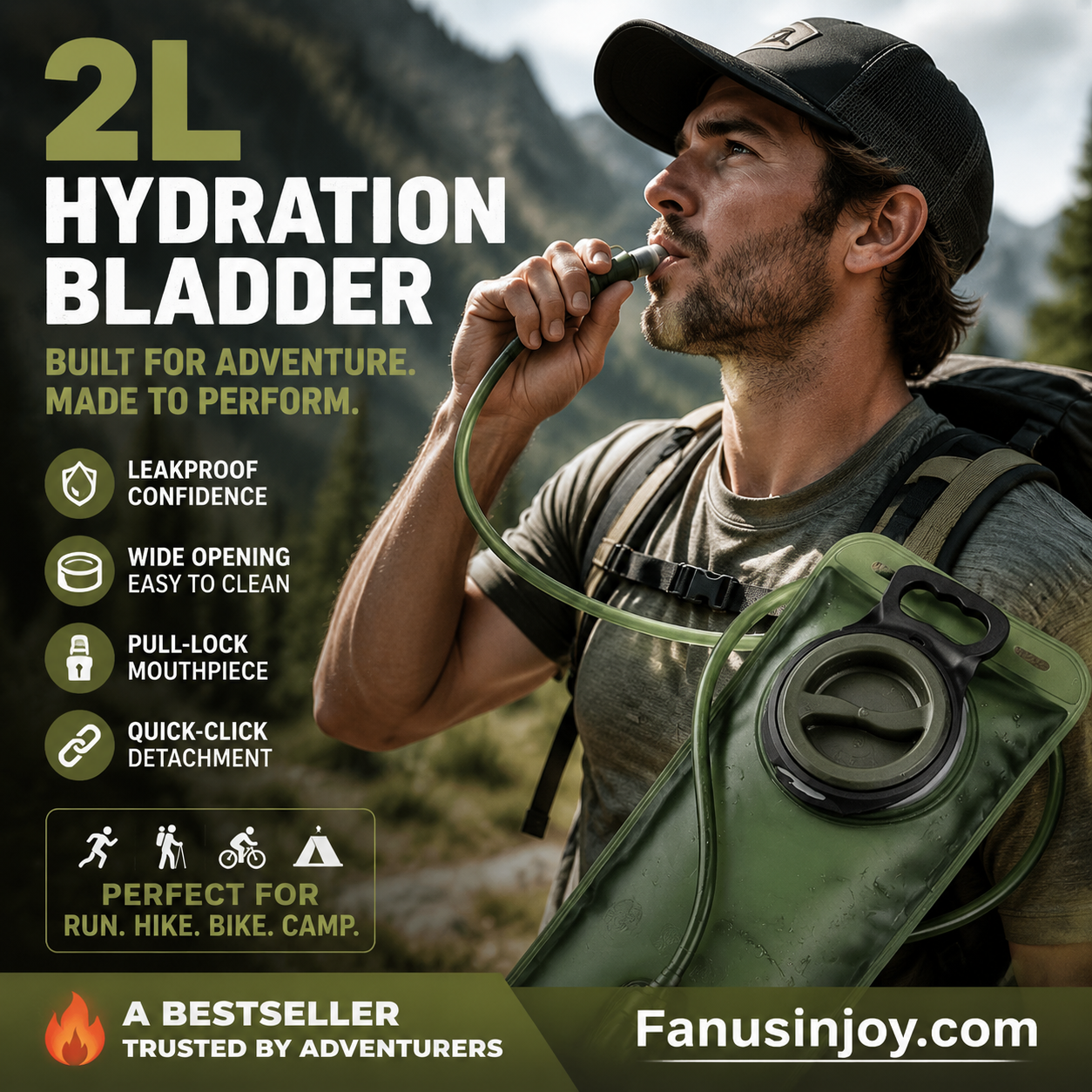 🔥40% Surprise Discount！🏕️Hydrate anytime, anywhere！💦2L Hydration Bladder with Quick-Release Tube