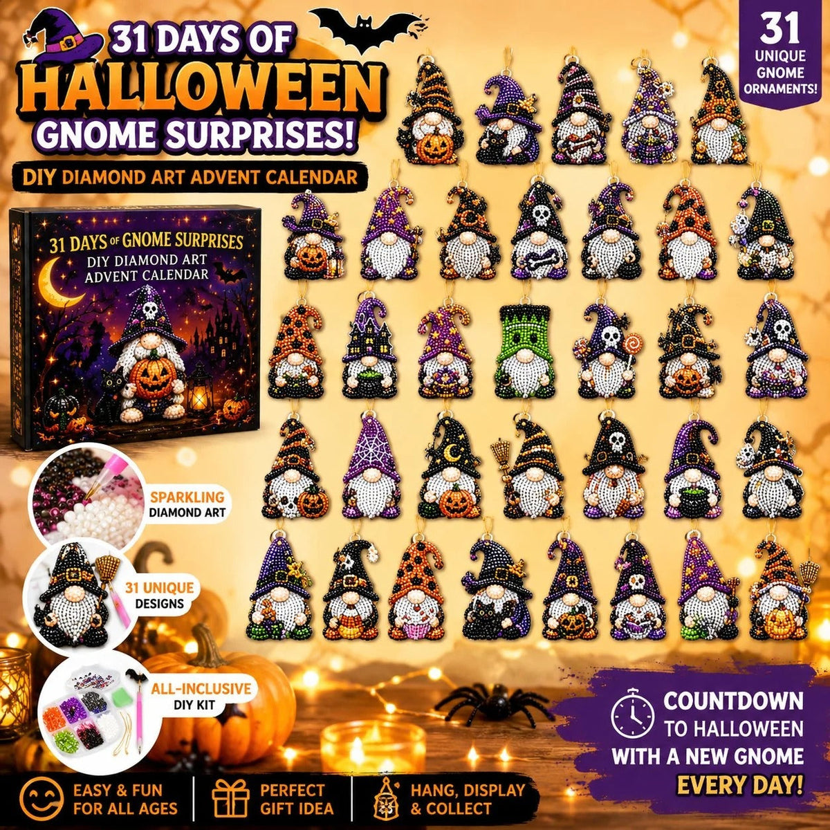 🎃31 days of halloween diamond painting surprises diy gnome advent calendar