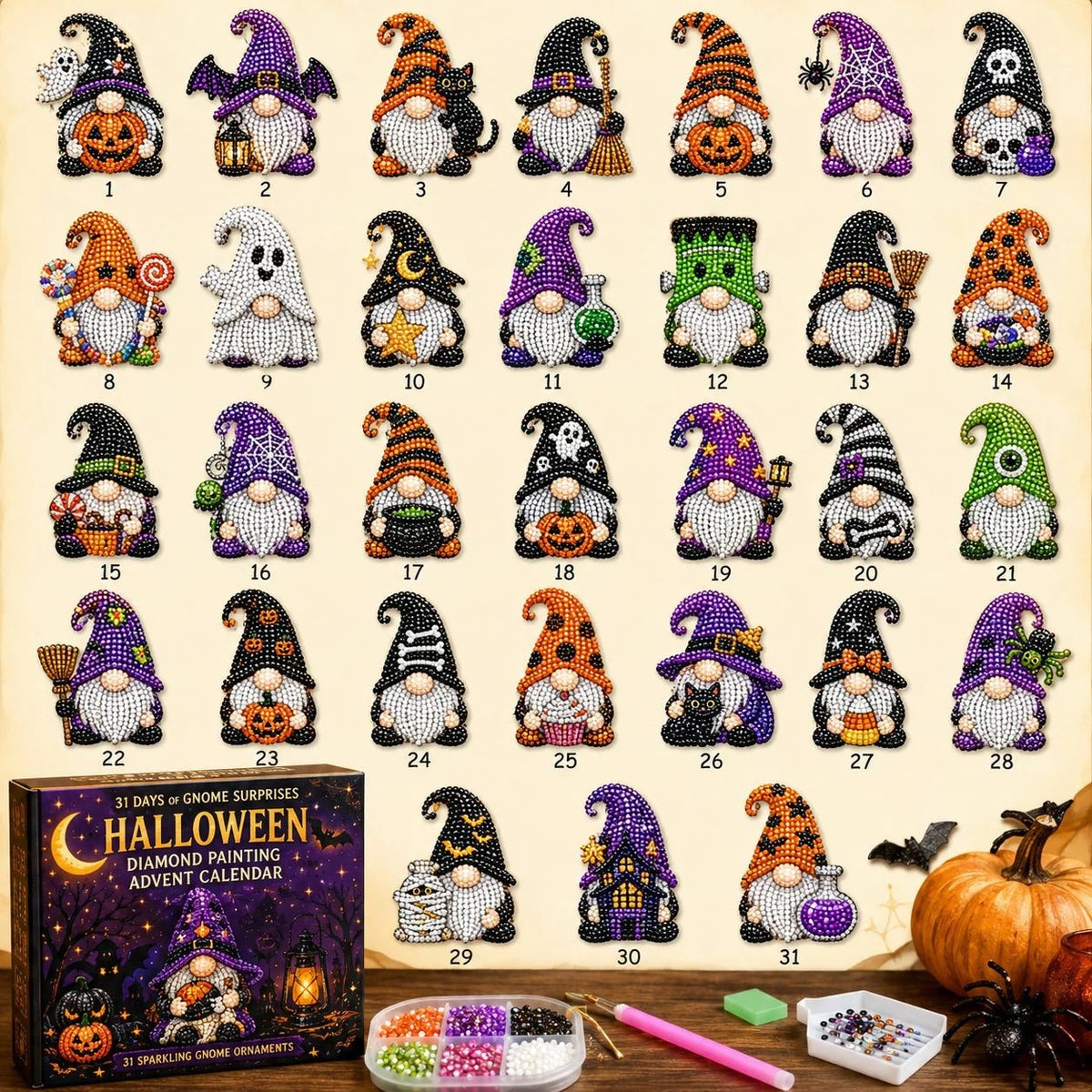 🎃31 days of halloween diamond painting surprises diy gnome advent calendar