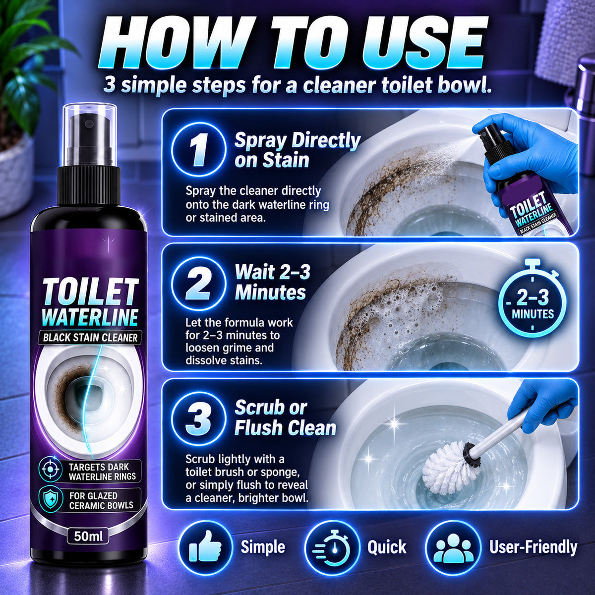 🥳BUY 1 GET 1 FREE🥳Waterline Cleaner! Targets black rings, clinging formula & less scrubbing. Clean bowl – grab yours! ✅
