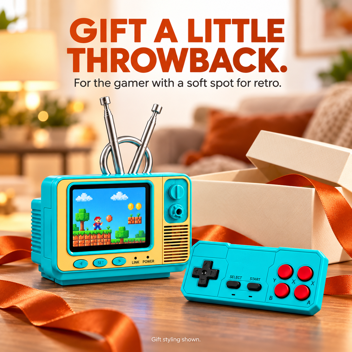 Retro mini TV game console — gift styled image