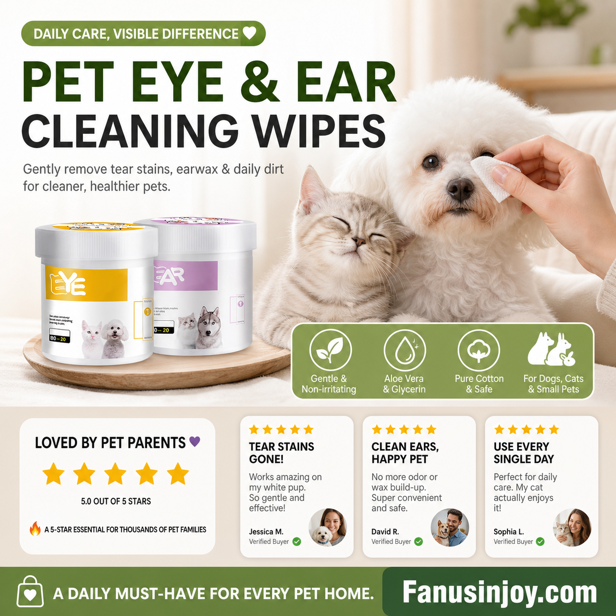 🥳2026 HOT SALE🥳💞50K+ SOLD!🐾🌿 50% OFF! Natural Plant‑Based Pet Wipes – Aloe vera & glycerin, pH‑balanced. Gently removes tear stains & earwax. Safe for daily use! 🧻✨