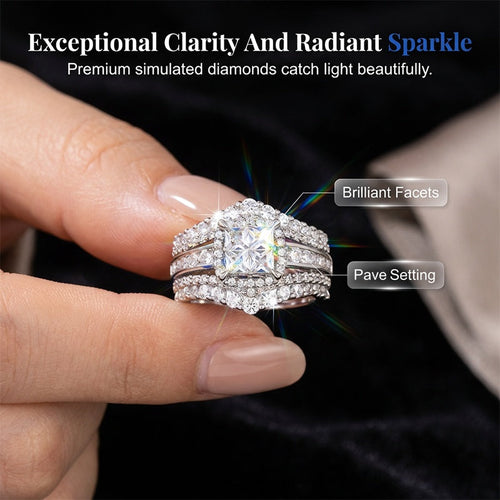 💍 LIMITED-TIME 49% OFF! 💥 Women's Princess Cut Cubic Zirconia Filled Ring – Pave Setting, Multi-Layer Band, Sparkle ✨