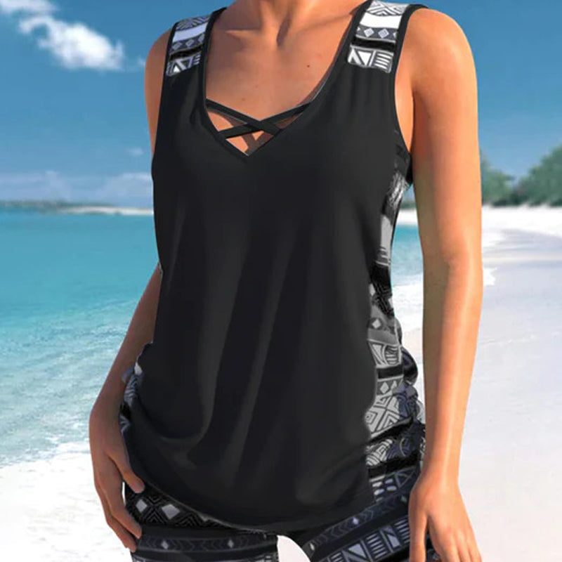 💗LAST DAY SALE 39% OFF- Miraclesuit Women's Tummy Control Tankini Set with Built-In Bra – Flattering Boho Swimwear with Shorts🔥GB