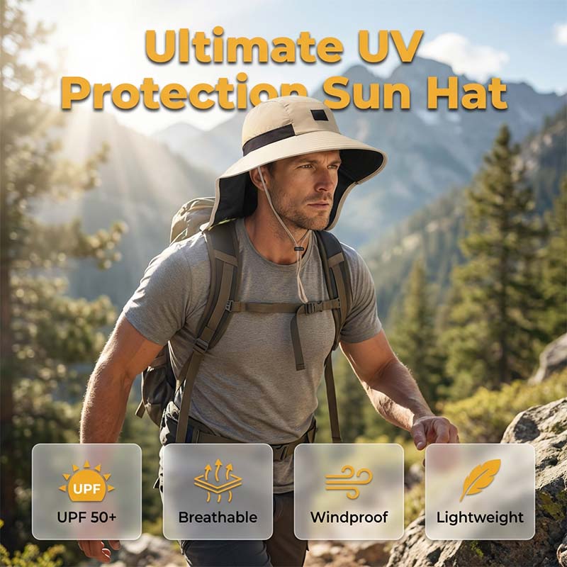 UPF 50+ Wide Brim Sun Hat with Neck Flap