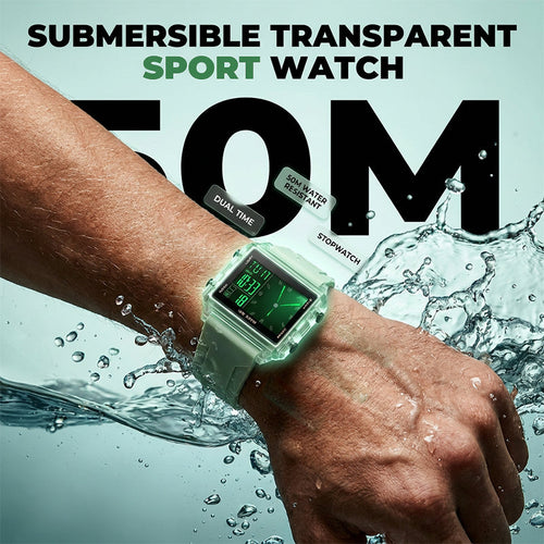 ⌚ 48% OFF NOW! 💥 Water-Resistant Transparent Digital Watch – 50M, luminous display & hybrid design – Perfect for sports & daily wear ✨