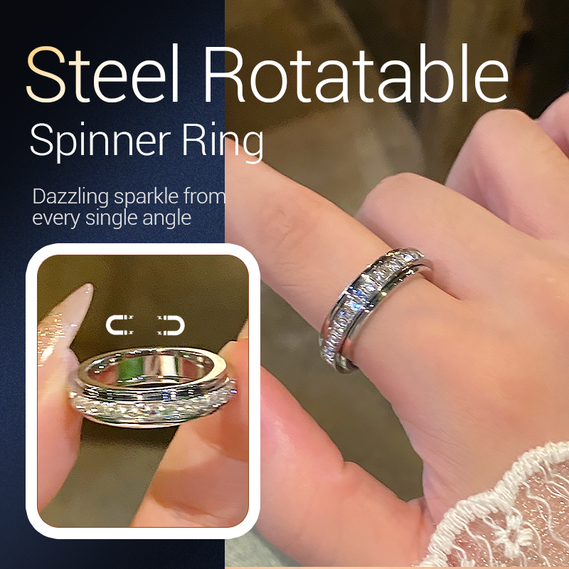 📢📢44% OFF !! ⏰Titanium Steel Rotatable Spinner Ring with Zirconia