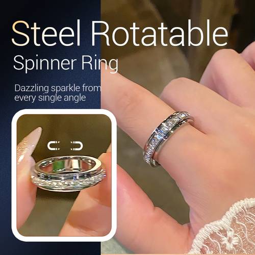 📢📢44% OFF !! ⏰Titanium Steel Rotatable Spinner Ring with Zirconia