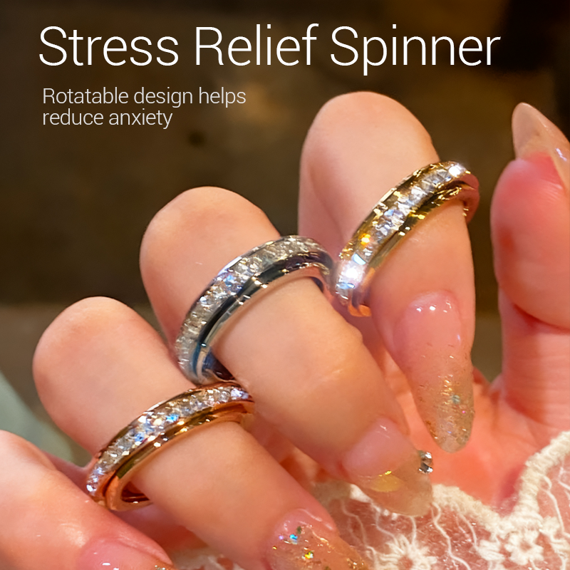 📢📢44% OFF !! ⏰Titanium Steel Rotatable Spinner Ring with Zirconia