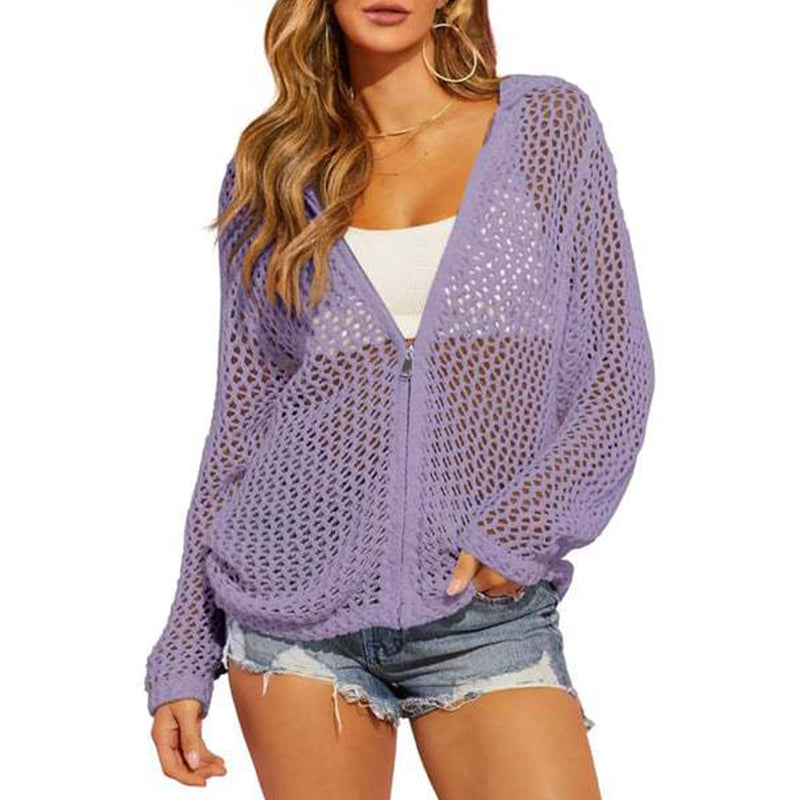 🎉 2026 Sale — Over 22,000 Sold 🧥 Women's Open-Knit Zip-Up Cardigan Lightweight 🌸