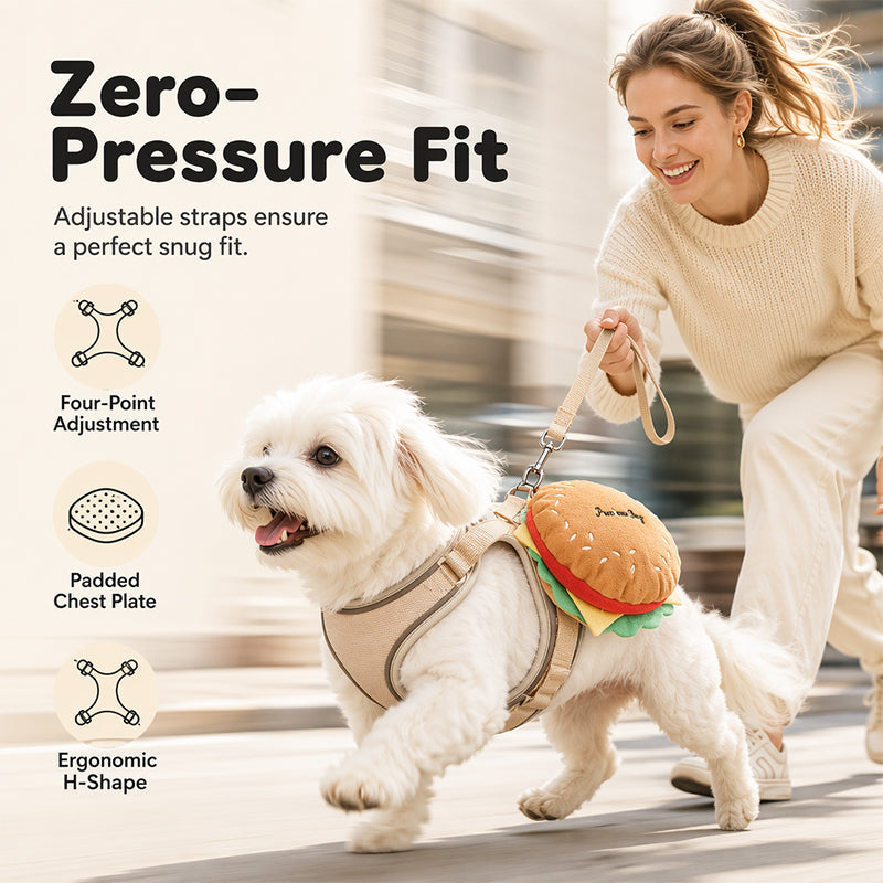 📢📢40% OFF !! ⏰Offer your furry friend a comfortable travel experience!🦮Cute Hamburger Pet Harness and Leash Set with Mini Backpack🍔🦮