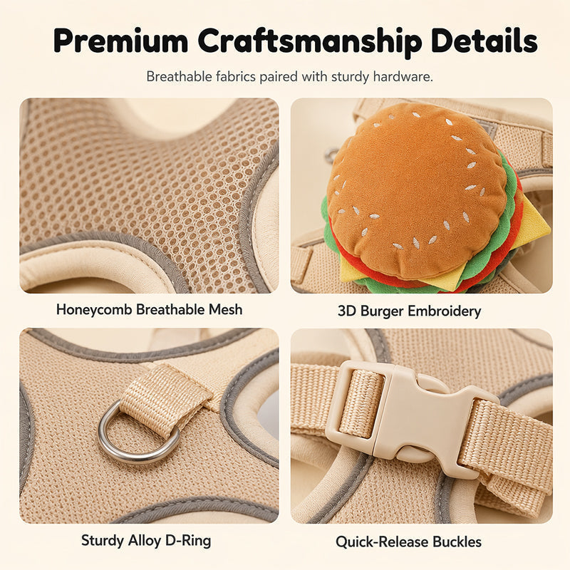 📢📢40% OFF !! ⏰Offer your furry friend a comfortable travel experience!🦮Cute Hamburger Pet Harness and Leash Set with Mini Backpack🍔🦮