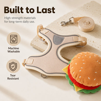 📢📢40% OFF !! ⏰Offer your furry friend a comfortable travel experience!🦮Cute Hamburger Pet Harness and Leash Set with Mini Backpack🍔🦮