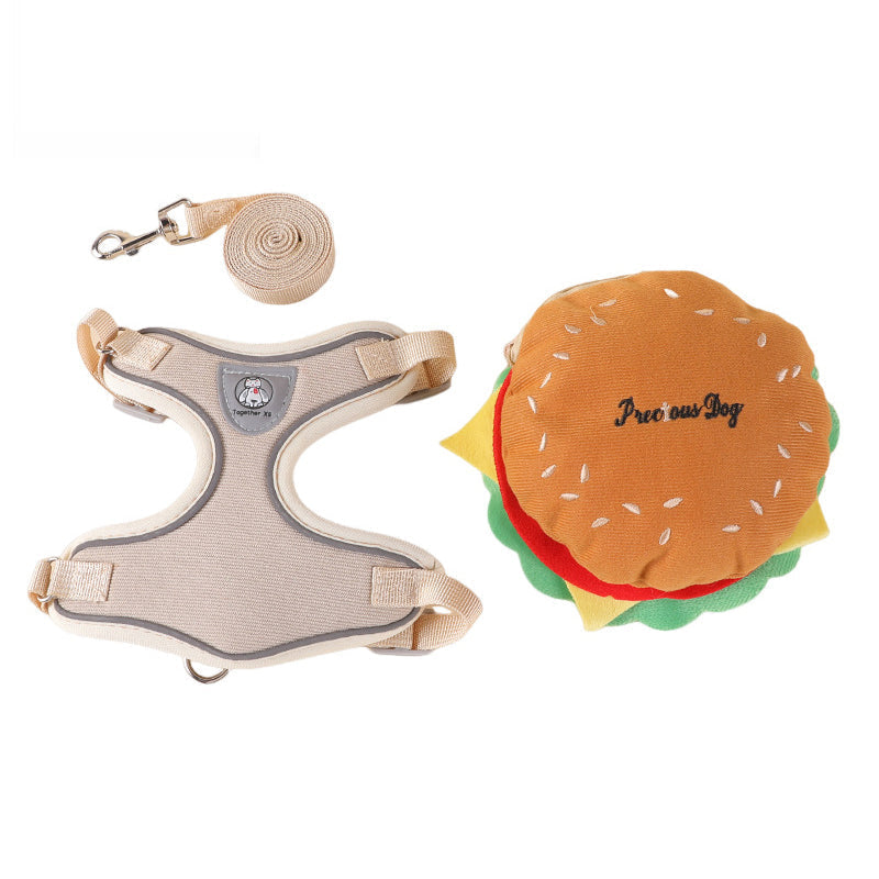 📢📢40% OFF !! ⏰Offer your furry friend a comfortable travel experience!🦮Cute Hamburger Pet Harness and Leash Set with Mini Backpack🍔🦮