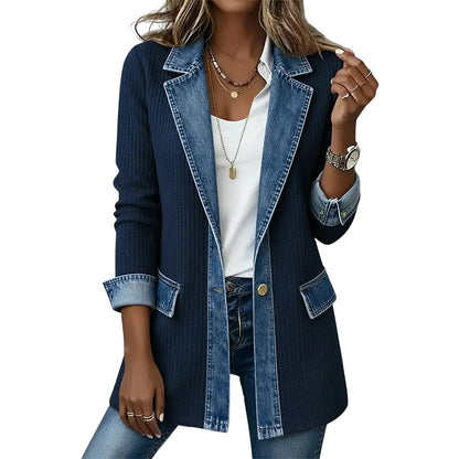 🍂Seasonal Style 49% Off🛍️Women’s Elegant Denim Spliced Ribbed Knit Coat