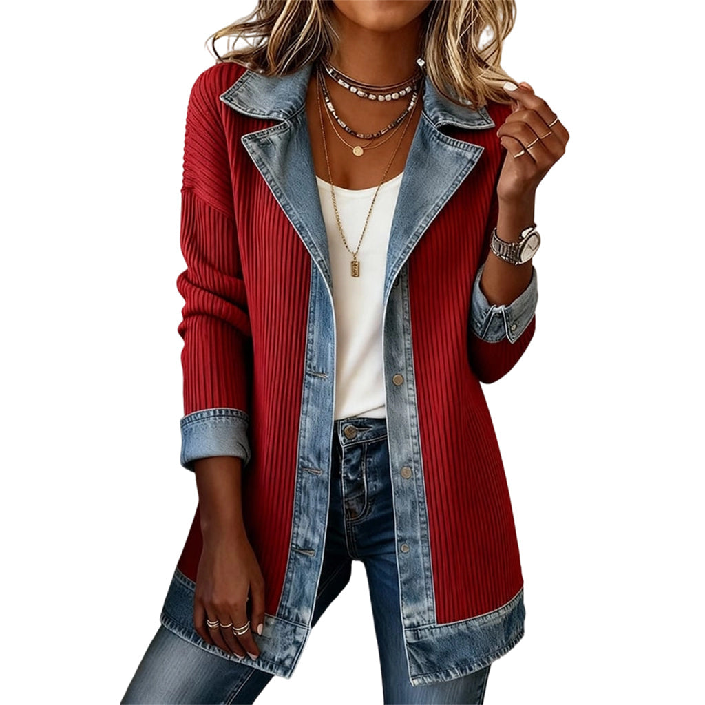 🍂Seasonal Style 49% Off🛍️Women’s Elegant Denim Spliced Ribbed Knit Coat