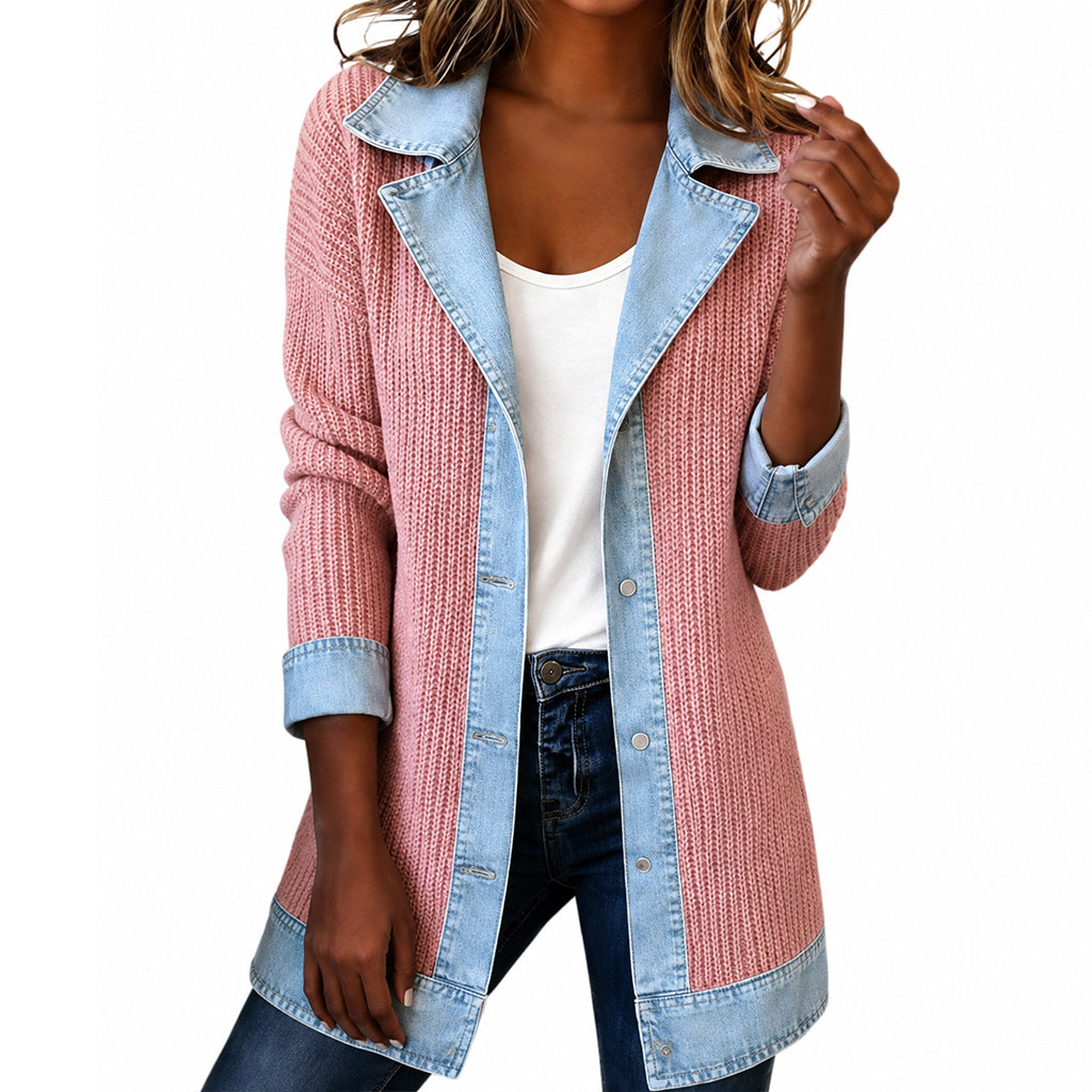 🍂Seasonal Style 49% Off🛍️Women’s Elegant Denim Spliced Ribbed Knit Coat