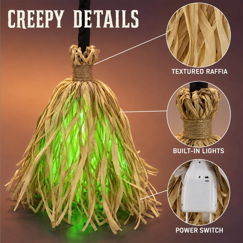 🧙 Bring Your Garden to Life This Halloween – Animated Witch Broom with Lights & Spooky Sounds. 50% Off. UK Stock
