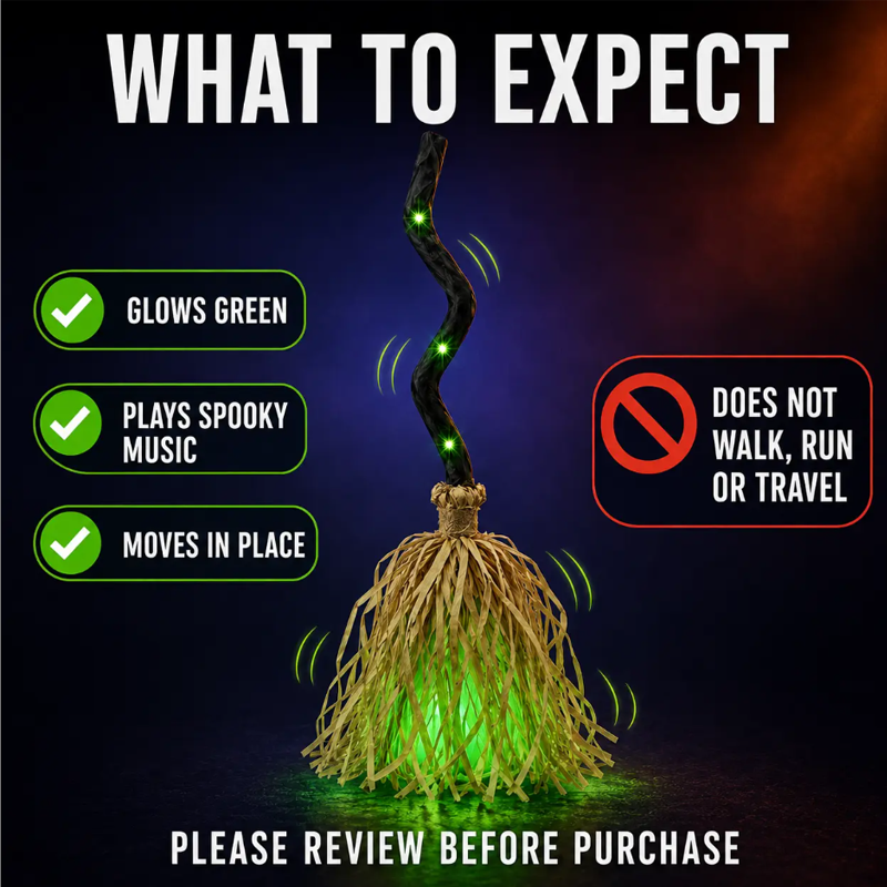 🧙 Bring Your Garden to Life This Halloween – Animated Witch Broom with Lights & Spooky Sounds. 50% Off. UK Stock