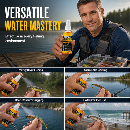 🎣50% OFF NOW! Soft Bait Scent Booster Spray High‑Concentration Fishing Lure Scent Reviver, Portable Instant Attractant Spray for Fresh & Saltwater Soft Baits