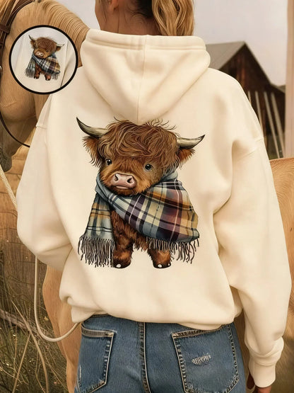 🐮 49% OFF! 🎁 Cute Highland Cow Fleece-Lined Hoodie – Cosy & Warm Hooded Sweatshirt | Soft Plush Lining | Cute Cow Design | Perfect for Chilly Days & Relaxing at Home