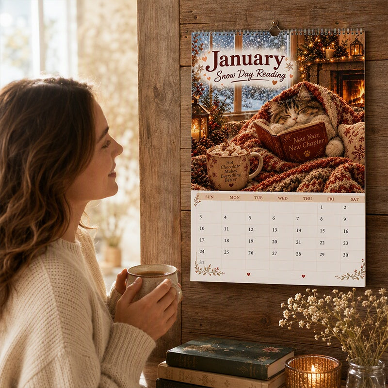 😻49% OFF | 2027 Cats Chillin' with Books Wall Calendar – Adorable Cat‑Book Art, Large Writing Blocks, Perfect Gift For Cat & Book Lovers!