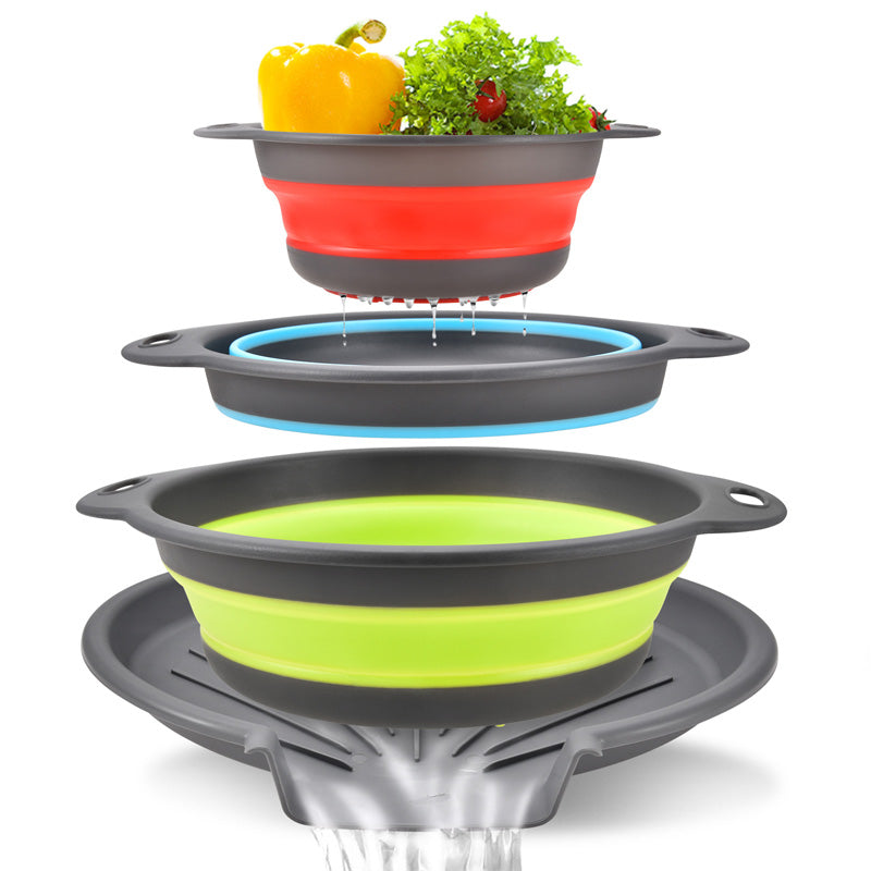 🥗 New Arrivals 49% OFF💥3-Piece Collapsible Colander Set with Draining Base – Space-Saving Kitchen Strainers for Fruits, Pasta & Vegetables