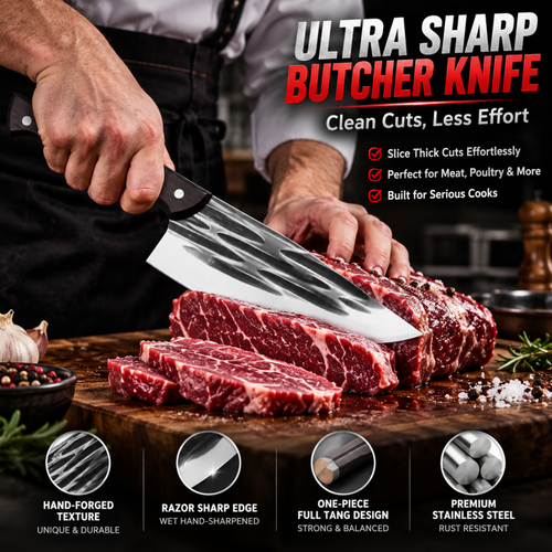 📢📢Hot Deal !!⏰49% Off Limited Time! Hand Forged Blacksmith Butcher Knife ✨ Ultra-Sharp Kitchen Meat Cleaver