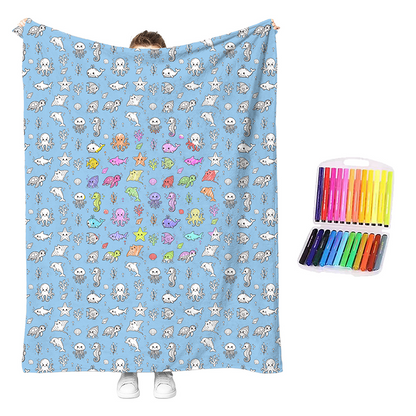🏆 LIMITED-TIME 49% OFF! 🎨 DIY Coloring Blanket Kit: Ultra-Soft, Skin-Friendly, Washable Markers, Creative Fun for Kids & Adults