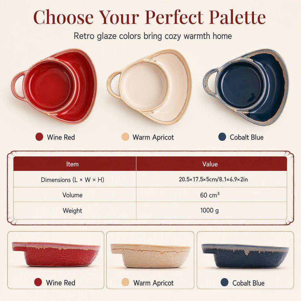 🥄Last Day 49% OFF – Retro Ceramic Divided Baking Dish with Single Handle