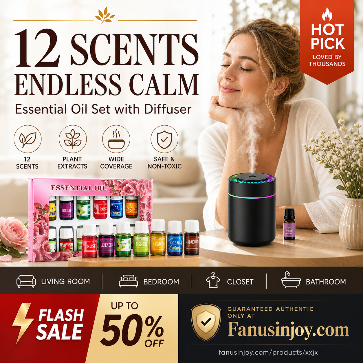 🔥Limited Time 50% Off！🎁🌺The fresh scent lifts your mood！🌷12-Pack Water Soluble Essential Oils Set