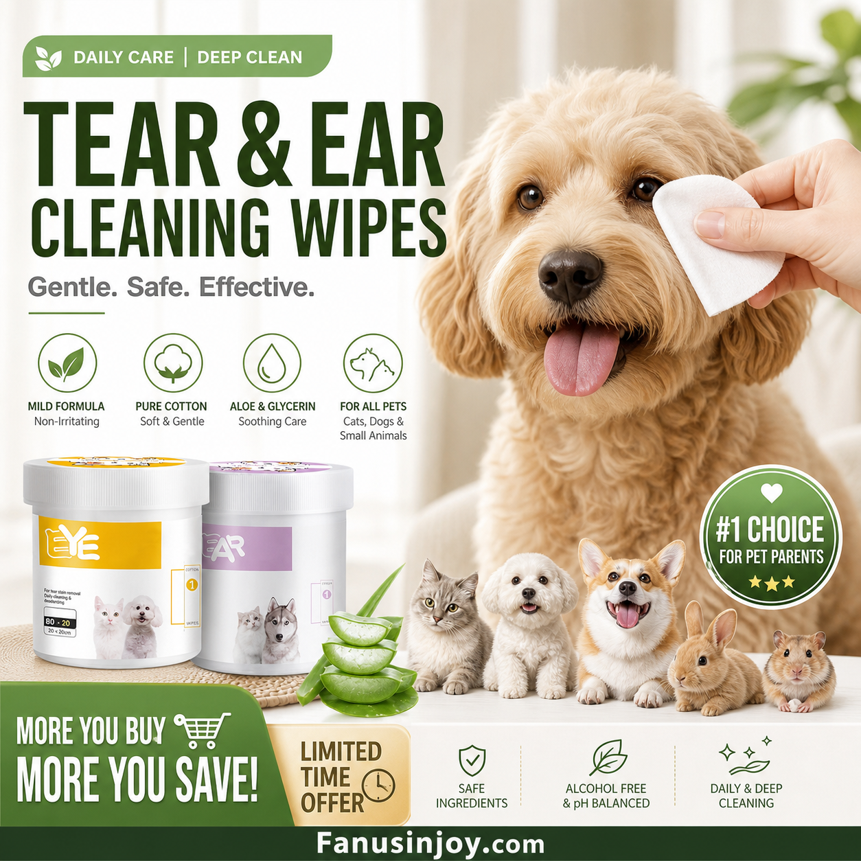 🥳2026 HOT SALE🥳💞50K+ SOLD!🐾🌿 50% OFF! Natural Plant‑Based Pet Wipes – Aloe vera & glycerin, pH‑balanced. Gently removes tear stains & earwax. Safe for daily use! 🧻✨